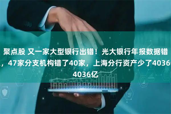聚点股 又一家大型银行出错！光大银行年报数据错位，47家分支机构错了40家，上海分行资产少了4036亿